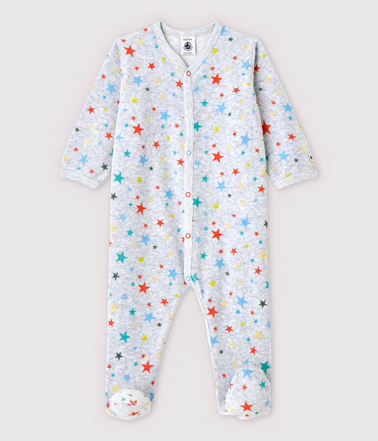 Grijs gem&ecirc;leerd fluwelen babypyjama met sterren grijs/multicouleur