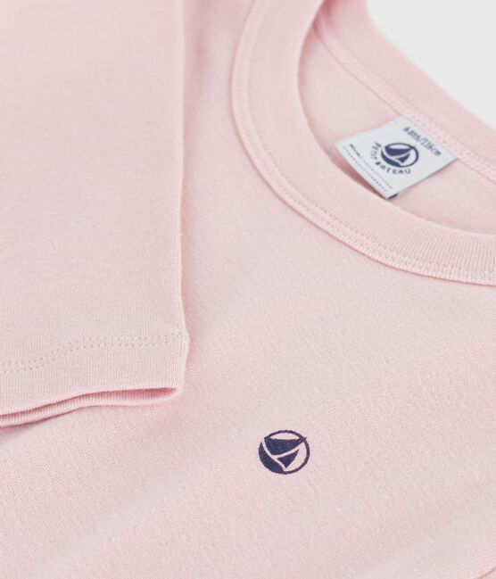 Effen katoenen T-shirt met lange mouwen voor kinderen roze JOLI