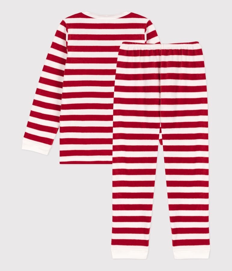 Gestreepte fluwelen pyjama voor kleine meisjes en jongens rood/wit