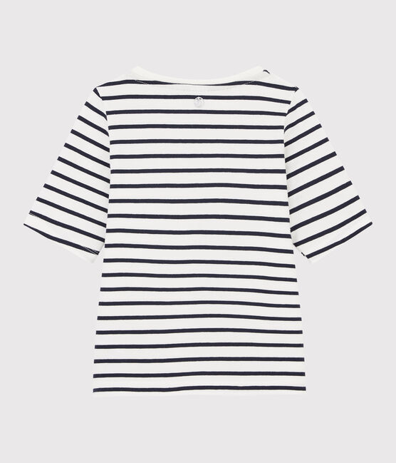 Gestreept T-shirt meisjes kinderen wit MARSHMALLOW/blauw SMOKING
