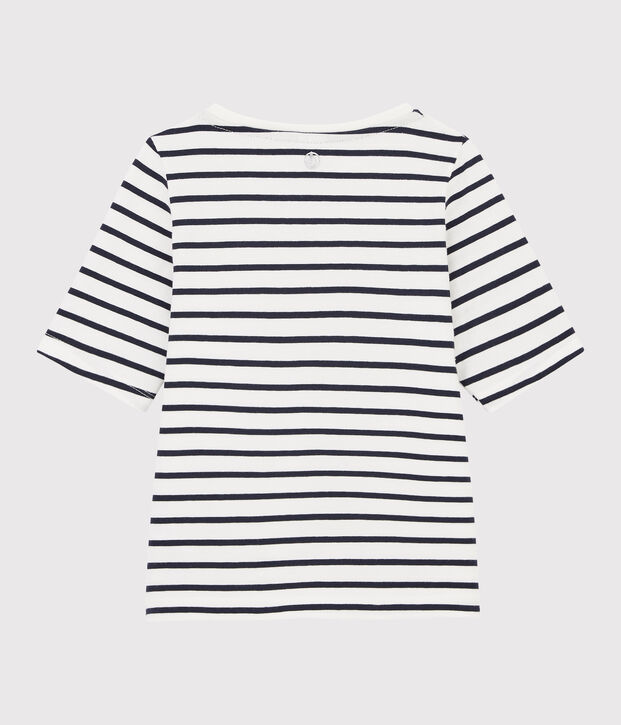 Tee-shirt ray&eacute; enfant fille blanc/bleu