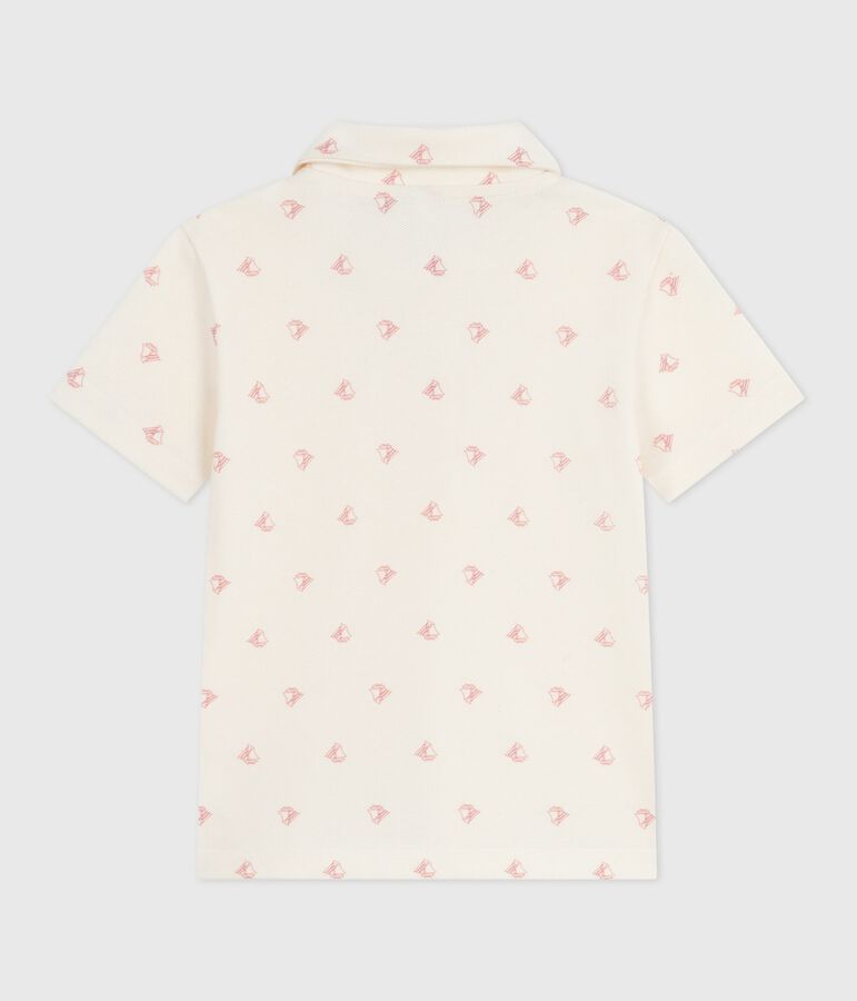 Polo enfant en coton &agrave; manches courtes imprim&eacute; &eacute;cru/rouge