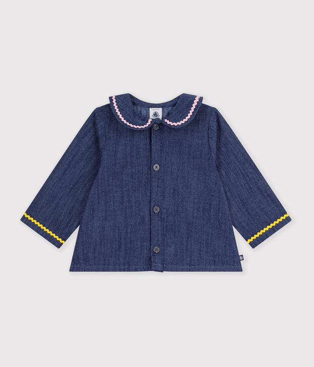 Blouse b&eacute;b&eacute; en denim manches longues unie bleu