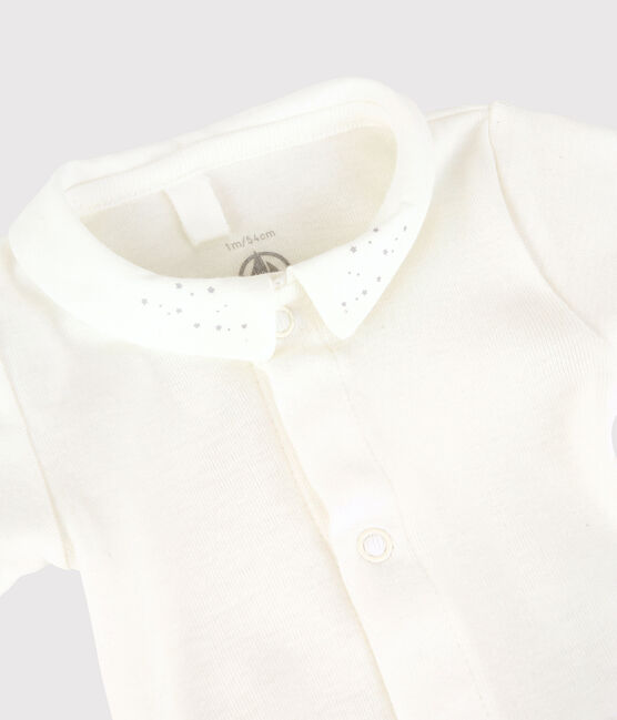 Romper met korte mouwen en witte kraag voor baby's, van biologisch katoen wit MARSHMALLOW