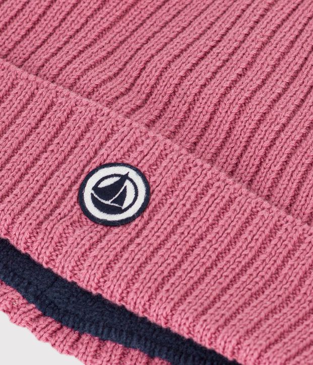 Gebreide kindermuts met fleecevoering roze