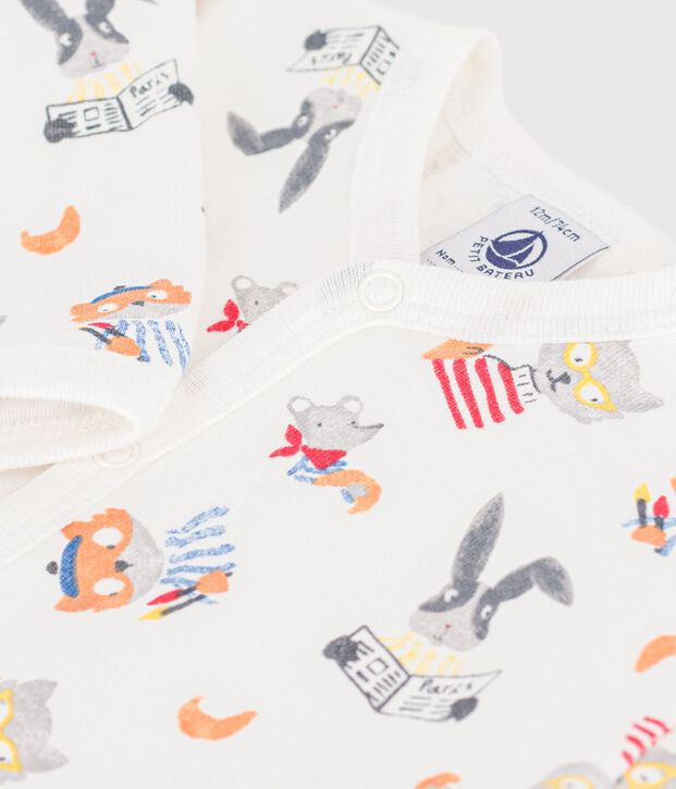 Pyjama b&eacute;b&eacute; en coton sans pieds imprim&eacute; animaux blanc/multicouleur