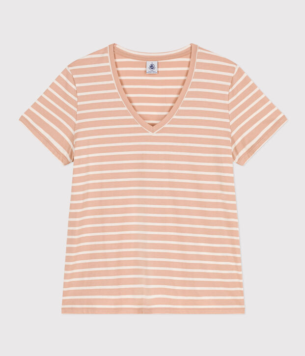 DE STRAIGHT-FIT, T-shirt voor dames met V-hals in katoen beige/ecru