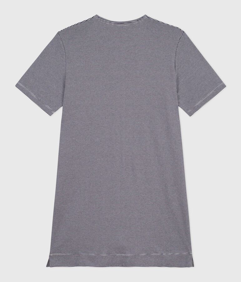 Chemise de nuit femme en coton manches courtes &agrave; rayures bleu SMOKING/blanc MARSHMALLOW