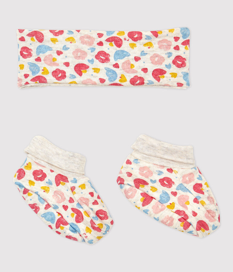 Set haarband en slofjes met bloemenprint voor babymeisjes van biologisch katoen variante 1