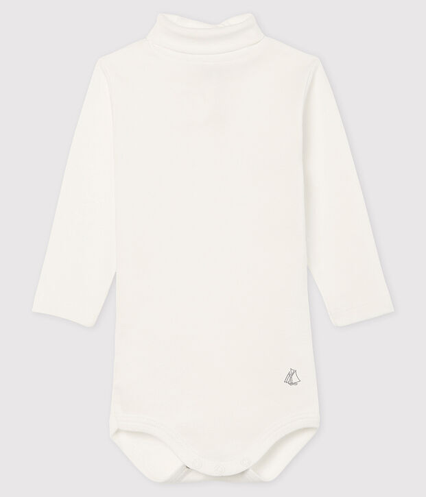 Body met lange mouwen en opgerolde kraag baby wit