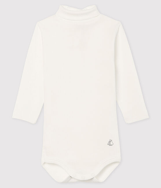 Body met lange mouwen en opgerolde kraag baby wit MARSHMALLOW