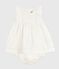 Robe bébé en coton sans manche unie et brodée avec son bloomer blanc ECUME