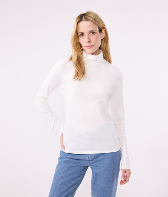 Tee-shirt l'Iconique Col roulé en coton femme blanc ECUME