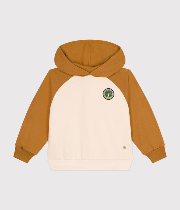 Sweatshirt &agrave; capuche en molleton enfant gar&ccedil;on &eacute;cru/marron