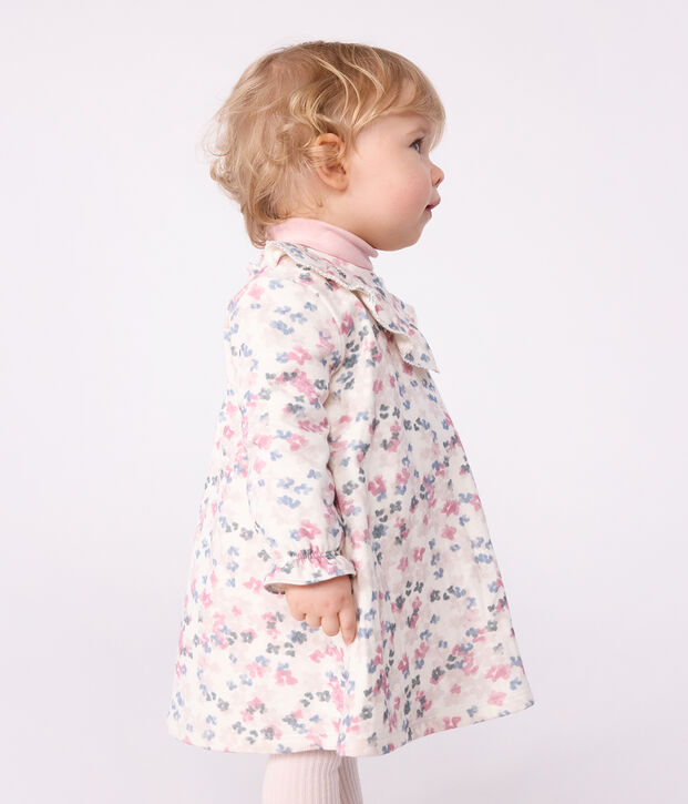 Katoenen babyjurkje met lange mouw en bloemenprint ecru/multicouleur
