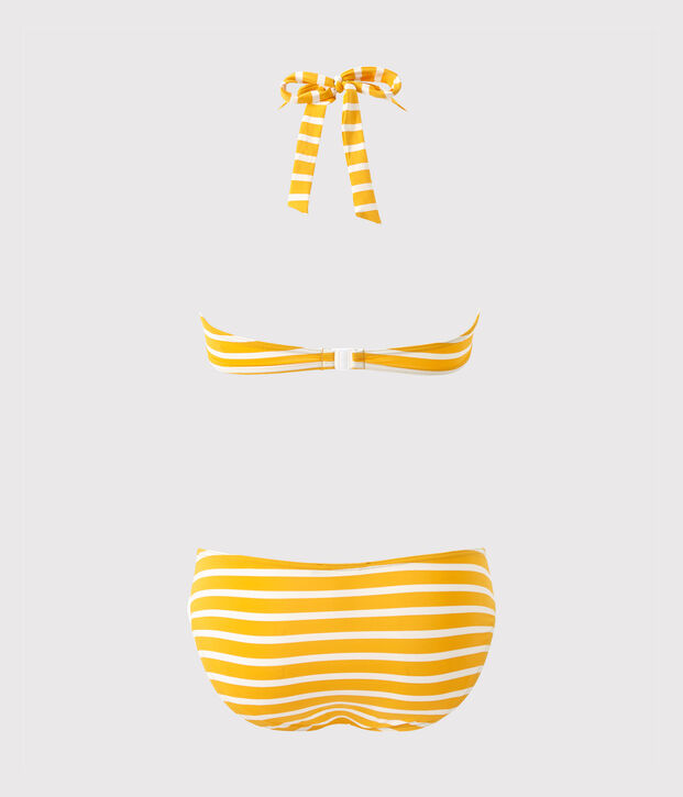 Maillot de bain 2 pi&egrave;ces femme ray&eacute; jaune/blanc