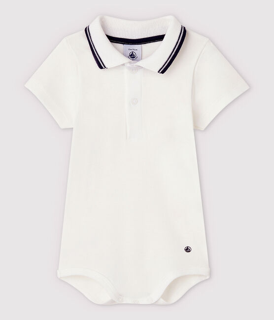 Body manches courtes colo polo en coton bébé blanc MARSHMALLOW