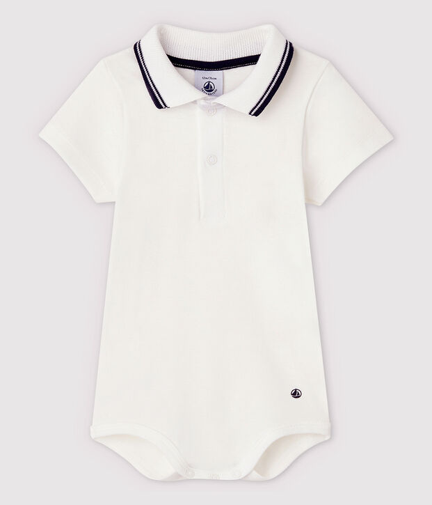 Body manches courtes colo polo en coton b&eacute;b&eacute; blanc