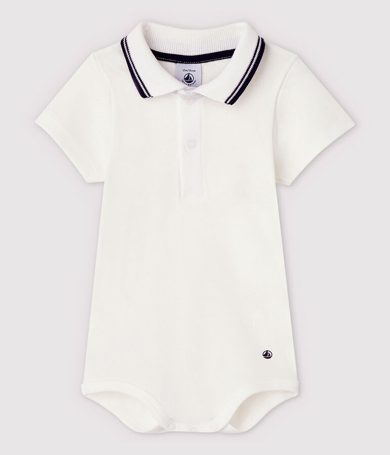 Body manches courtes colo polo en coton b&eacute;b&eacute; blanc