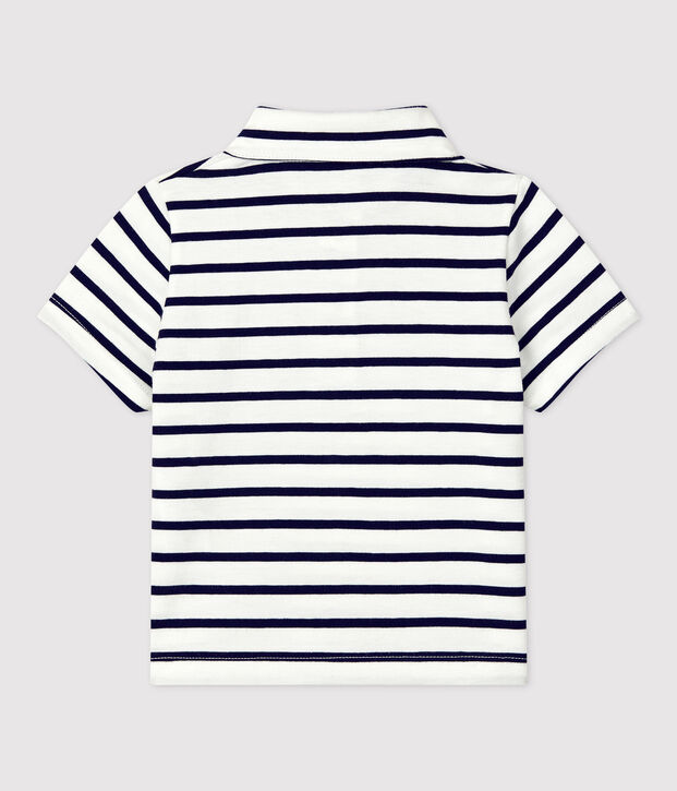 Gestreepte manrini&egrave;re-polo met korte mouwen uit jerseystof voor baby's wit/blauw