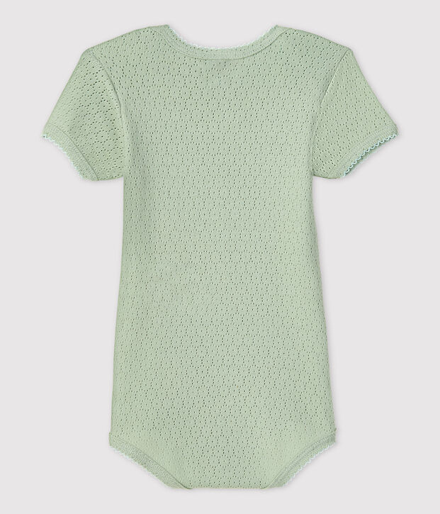 Body manches courtes en maille ajour&eacute;e b&eacute;b&eacute; vert