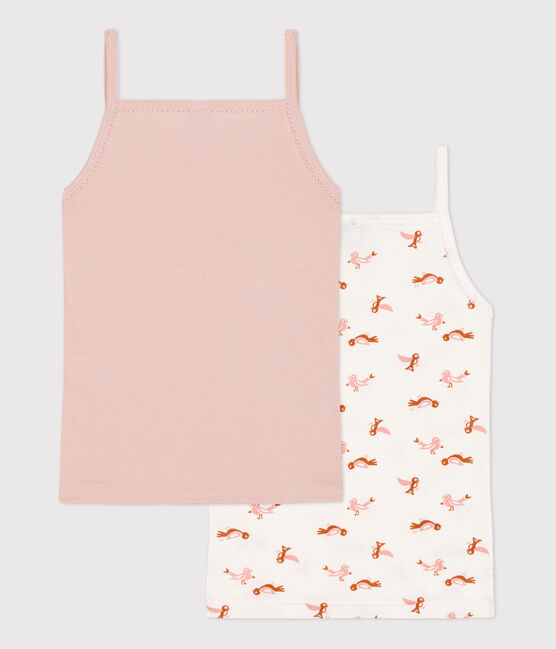 Set van 2 katoenen meisjeshemdjes met bandjes en vogelprint variante 1