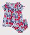 Katoenen babyjurk met korte mouwen en pofbroekje met bloemetjesprint wit/multicouleur