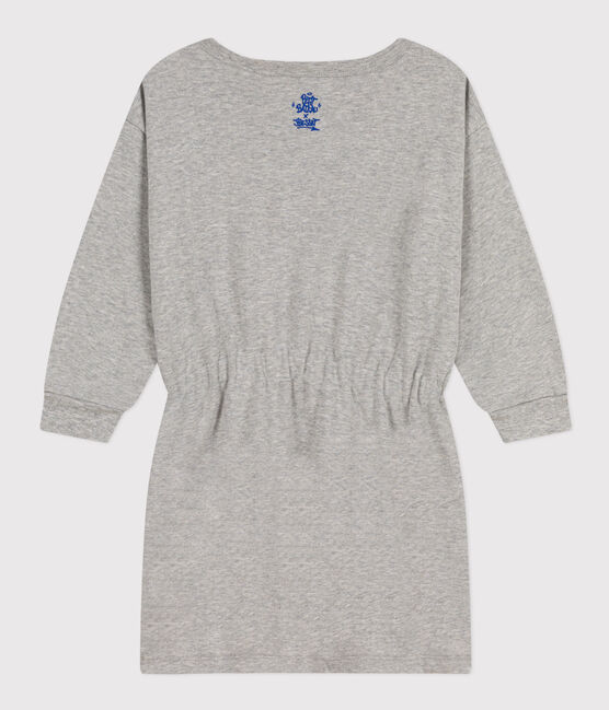 Meisjesjurk met lange mouwen en geborstelde fleeceprint grijs CHATON CHINE