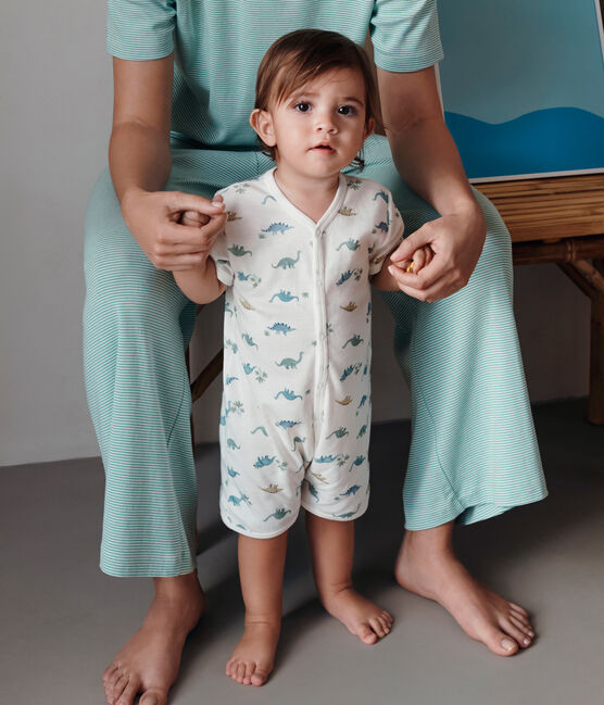 Combinaison courte bébé en coton dinosaures blanc MARSHMALLOW/blanc MULTICO