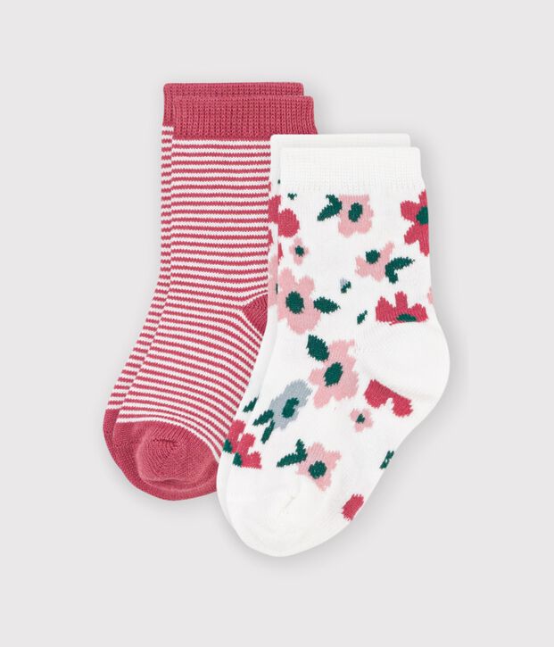 Set van 2 paar katoenen babysokken met streepjes en bloemetjesprint multicouleur