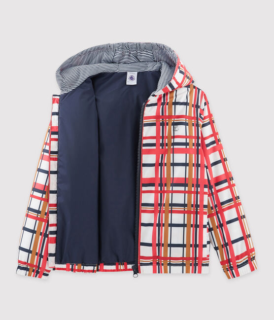 Warme windbreker kinderen gemixt wit MARSHMALLOW+SIGNAL/rood MULTICO