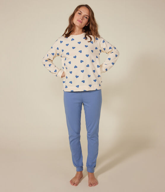 Pyjama bi-matière en coton femme bleu BEACH/ AVALANCHE