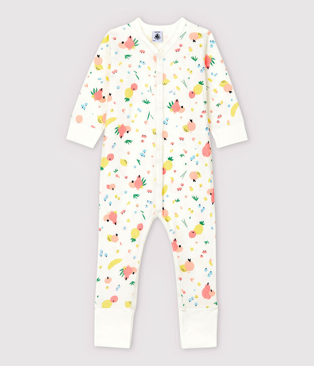 Dors-bien &agrave; pieds amovibles b&eacute;b&eacute; fille en coton blanc/multicouleur