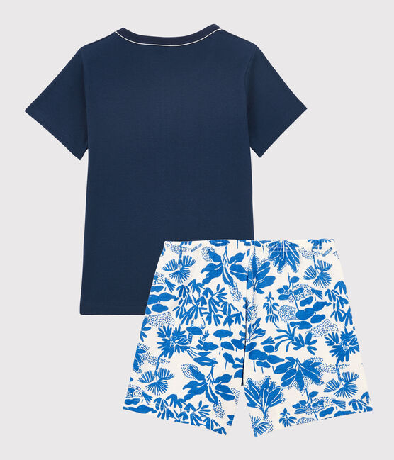 Blauwe, korte jongenspyjama in katoen blauw MEDIEVAL/wit MULTICO