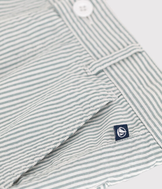 Bermuda short enfant en coton à rayures blanc MARSHMALLOW/bleu BRUT