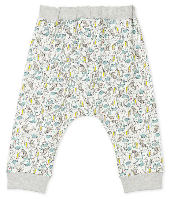 Broek van licht molton babyjongen wit MARSHMALLOW/wit MULTICO