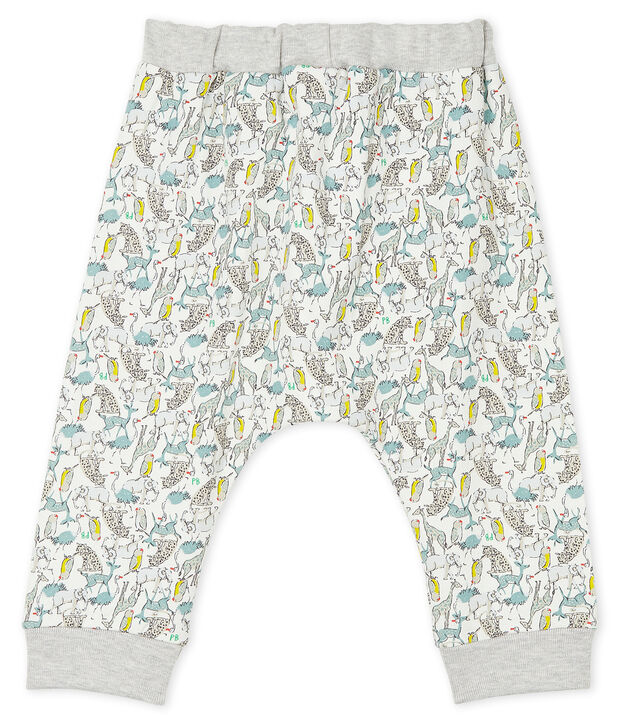 Broek van licht molton babyjongen wit/multicouleur