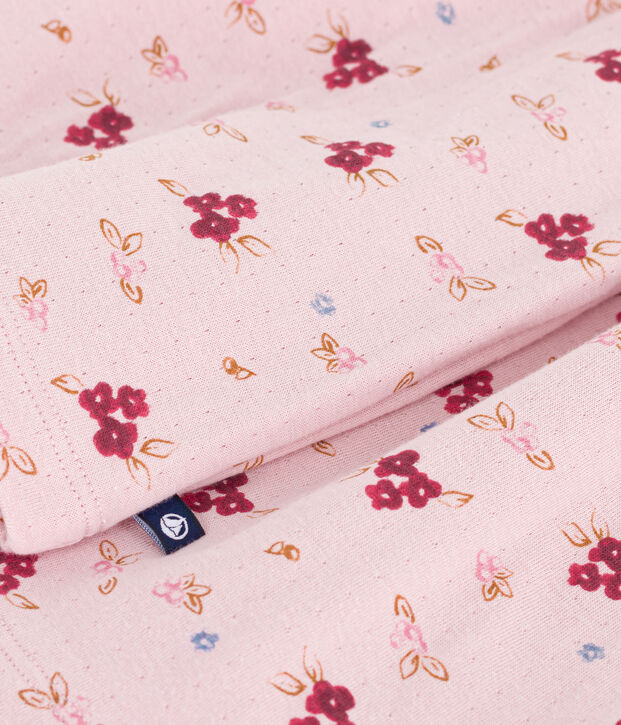 Meisjesjurk met lange mouwen in katoen roze/multicouleur