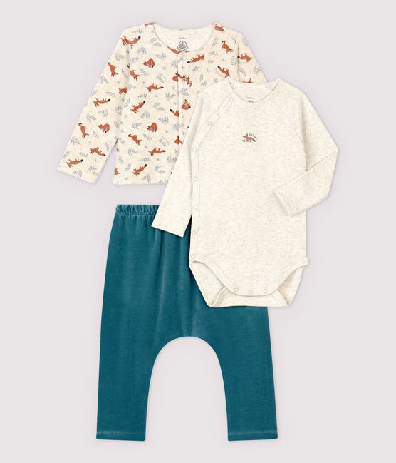 Ensemble 3 pièces bébé en velours et en côte beige MONTELIMAR/blanc MULTICO