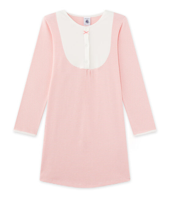 Chemise de nuit fille en milleraies rose GRETEL/blanc LAIT