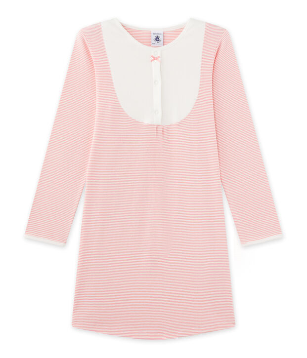 Chemise de nuit fille en milleraies rose/blanc
