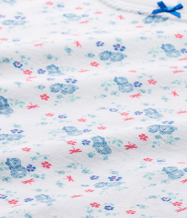 T-shirt fille imprim&eacute; blanc/bleu/multicouleur