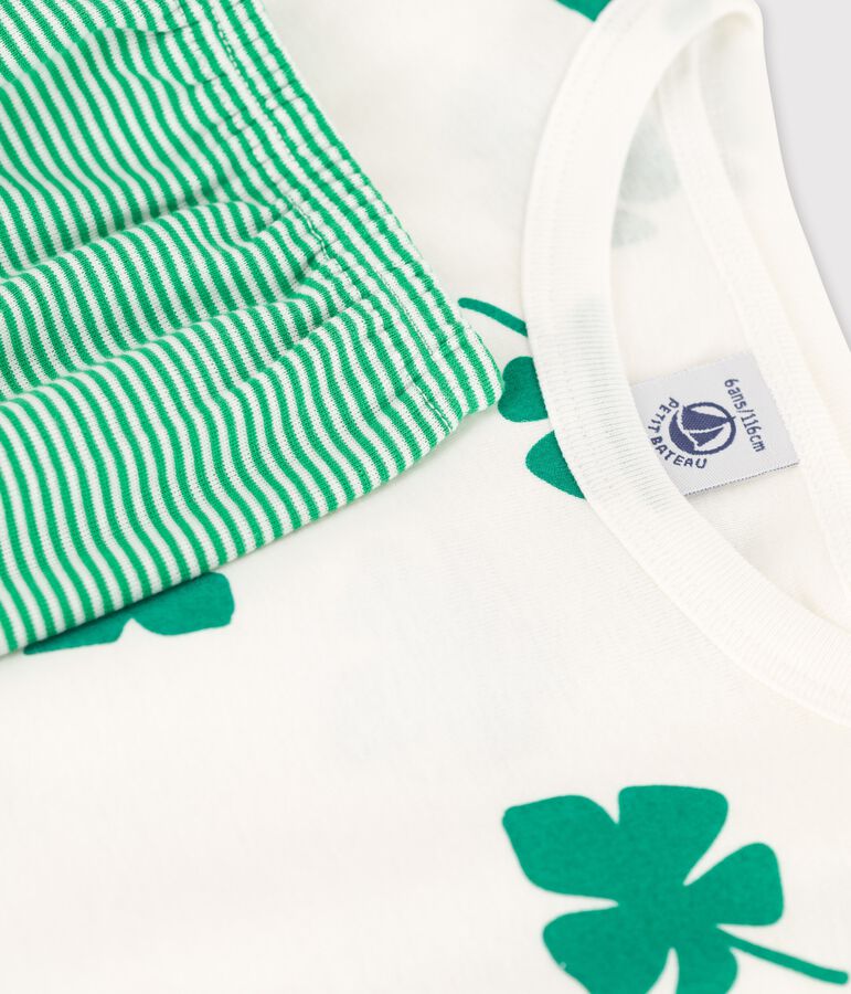 Korte jongenspyjama met palmboommotief in biokatoen wit/groen