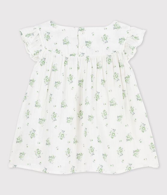 Blouse met print in biokatoenen gaas voor meisjes wit MARSHMALLOW/wit MULTICO