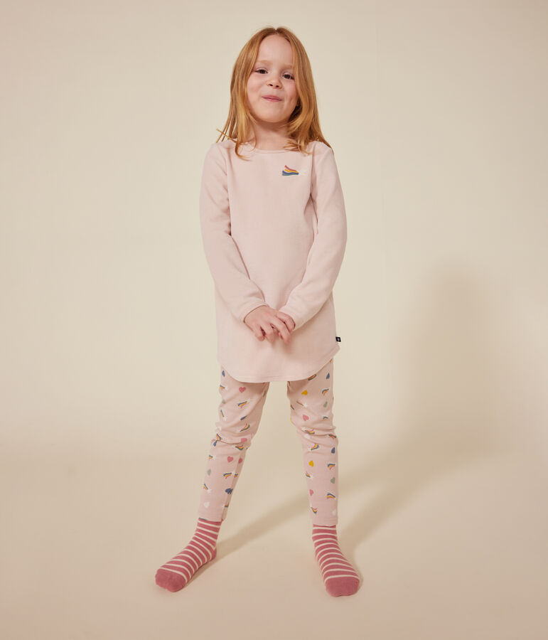 Fluwelen nachthemd voor kinderen. roze SALINE/wit MULTICO