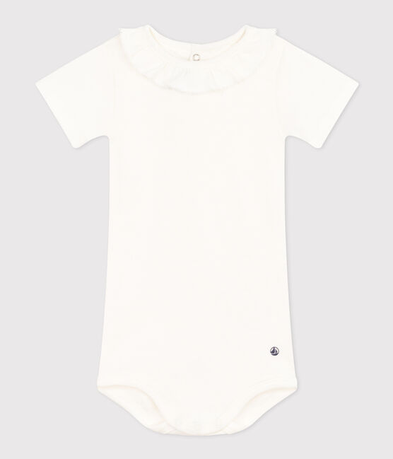 Babybody met korte mouwen en kraagje van katoen wit MARSHMALLOW