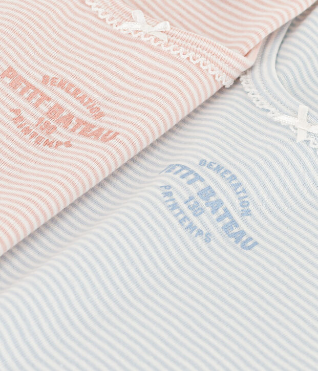 Set van 2 katoenen T-shirts met korte mouwen en milleraies-streepjes voor meisjes multicouleur