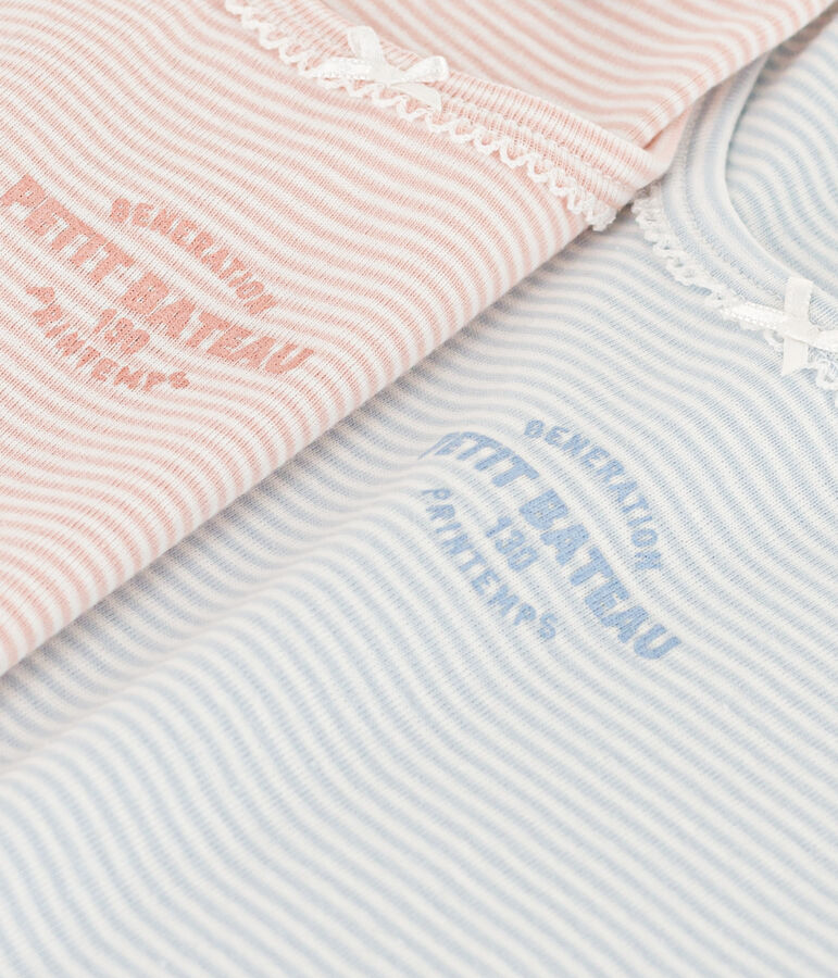 Lot de 2 tee shirts manches courtes milleraies en coton petite fille multicouleur