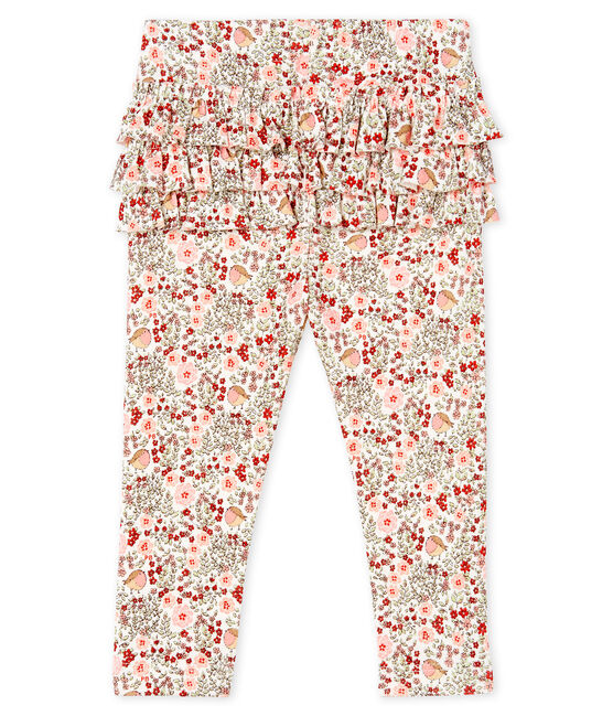Leggin met print en ruches babymeisje wit MARSHMALLOW/wit MULTICO