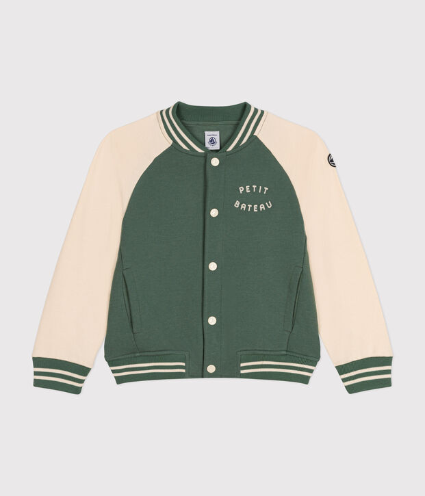 Baseballjasje van fleece voor jongens groen/ecru